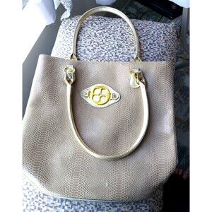 IMAN Global Chic Collection Grey Gold Tote Bag Faux snakeskin NEW Large 14 x16"